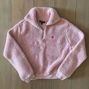 Topshop Light Pink Fuzzy Pullover With Heart Embroidery
